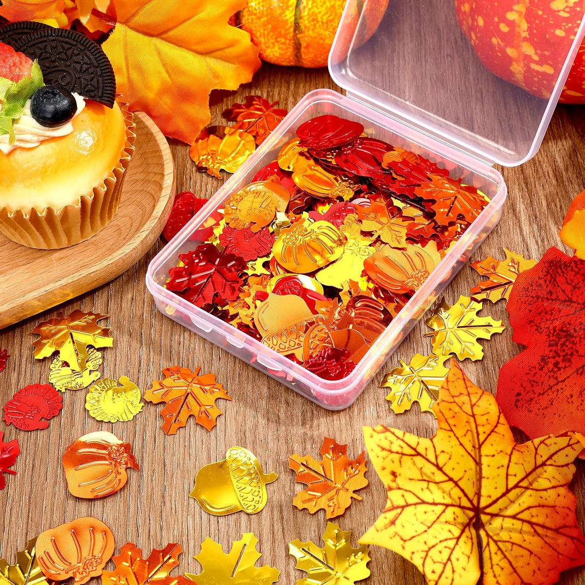 MARFOREVER Fall Thanksgiving Glitter Confetti, Fall Party Decorations Autumn Metallic Foil Confetti Maple Leaves Pumpkin Turkey Acorn Scatter Table Centerpiece Sprinkles Sequins for Fall Party Favors