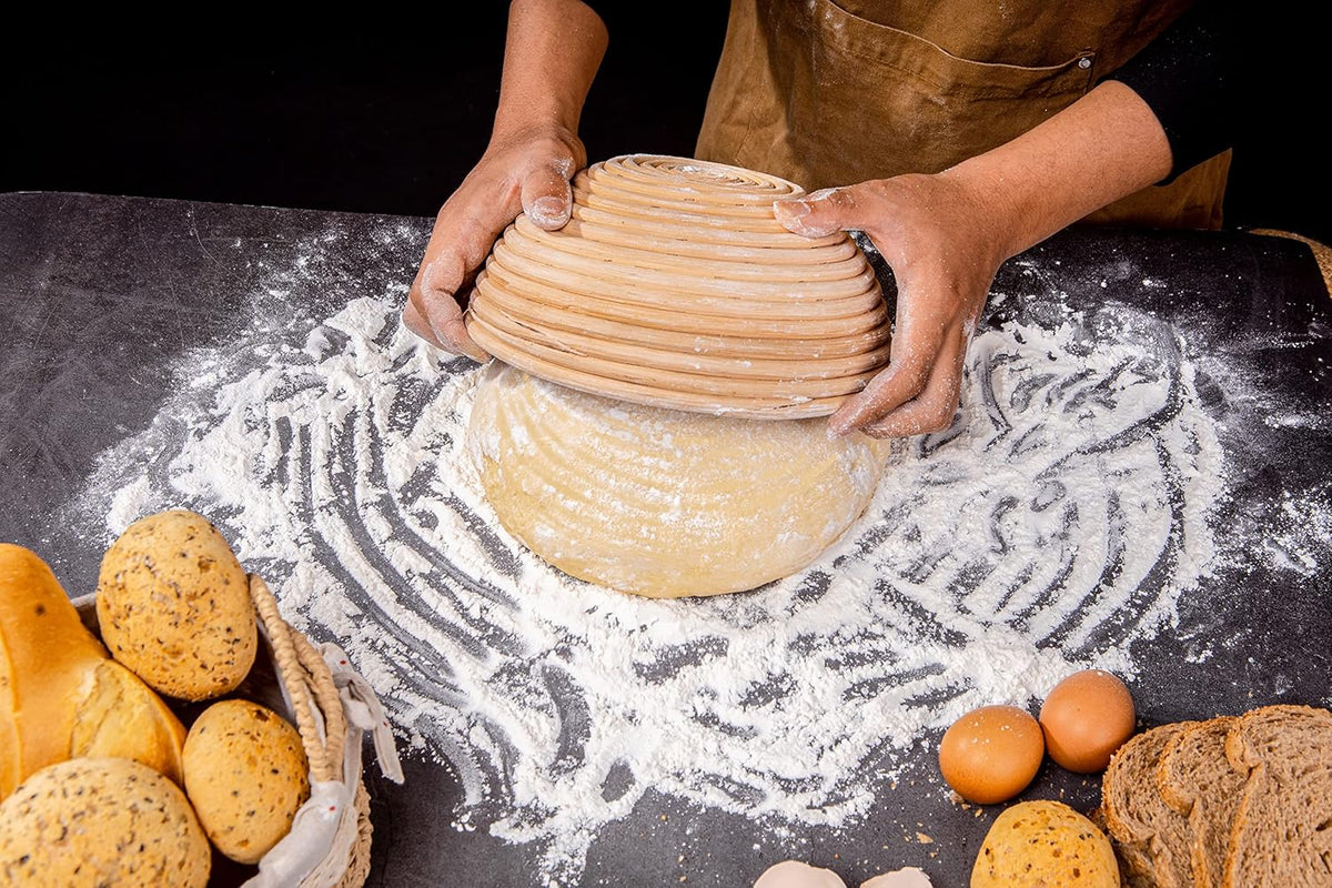 Banneton Bread Proofing Basket Set of 2 (9 Inch, Unbleached Rattan) – Round Dough Proofing Bowls with Cloth Liners for Artisan Sourdough Bread