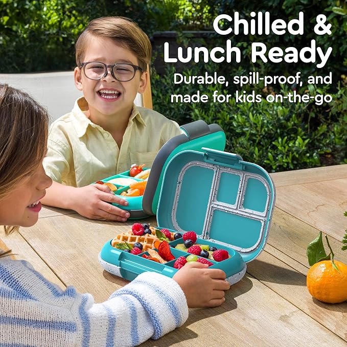 Bentgo Chill Kids Leak-Proof Lunch Box - 4-Compartment Bento Box with Built-In Ice Pack, 3.3 Cup Capacity, PFAS & BPA-Free, Microwave & Dishwasher Safe, Ideal Size for Ages 3 to 7 (Truly Teal)