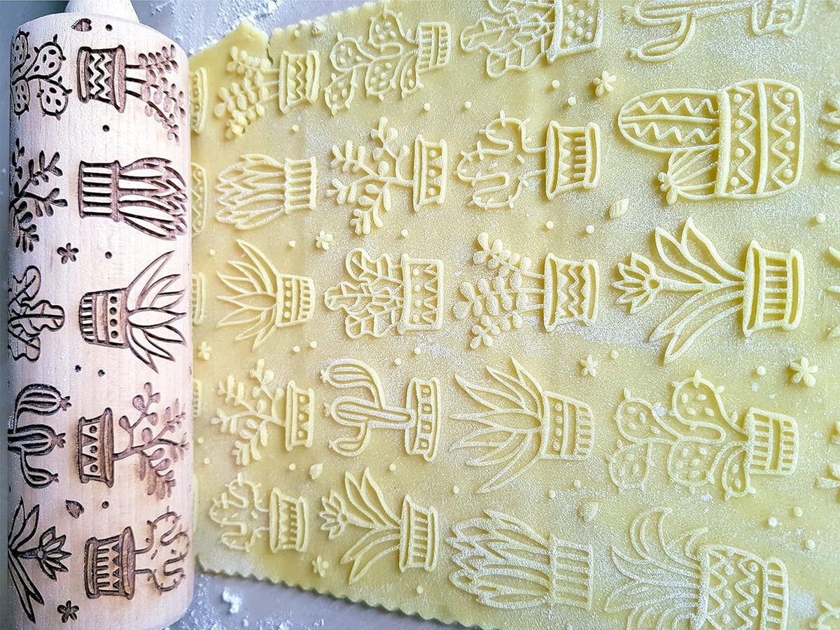CACTUS Embossing Rolling Pin Embossed dough roller by Algis Crafts