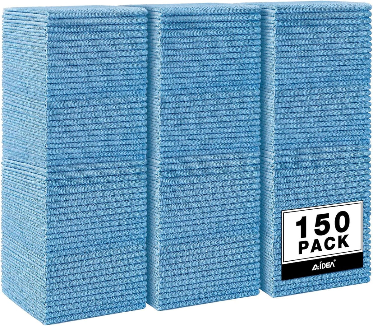 AIDEA Microfiber Cleaning Cloth Blue,150PK, Shop Rags, Microfiber Towels for Cars, Dusting Cloth Lint Free Rags, Absorbent Towels for SUVs, House, Kitchen, Mechanic, Workshops, 12"×12"