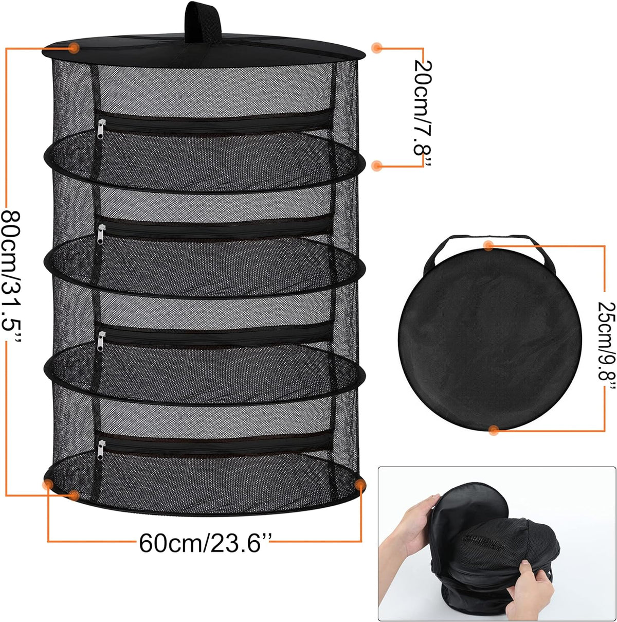 Desy & Feeci 4-Layer Herb Drying Rack - Collapsible Mesh Hanging Dryer Net for Herbs, Flowers, Tea, Fruits, and Vegetables - Includes S-Hook & Storage Bag (24" x 31")