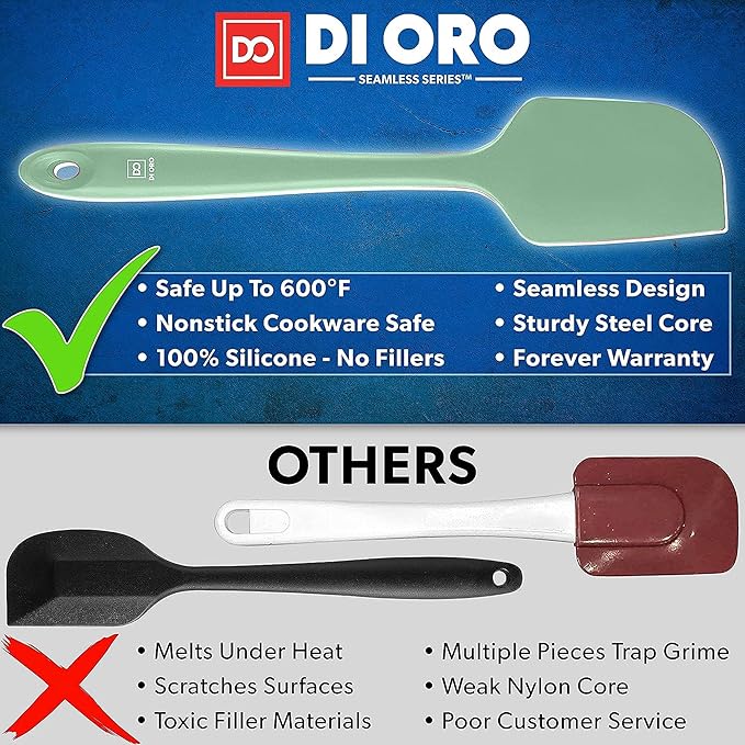 DI ORO Silicone Spatula Set - Rubber Kitchen Spatulas for Baking, Cooking, & Mixing - 600°F Heat-Resistant & BPA Free Silicone Scraper Spatulas for Nonstick Cookware - Dishwasher Safe (4pc, Sage)