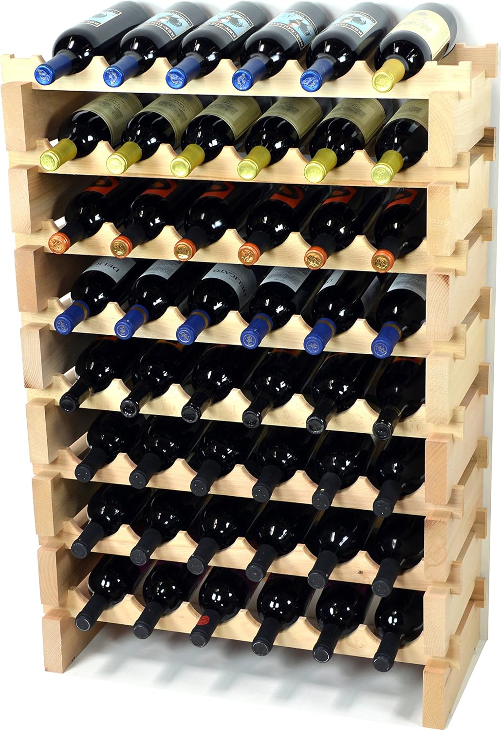 sfDisplay.com,LLC. Modular Wine Rack Beechwood 24-72 Bottle Capacity 6 Bottles Across up to 12 Rows Newest Improved Model (48 Bottles - 8 Rows)