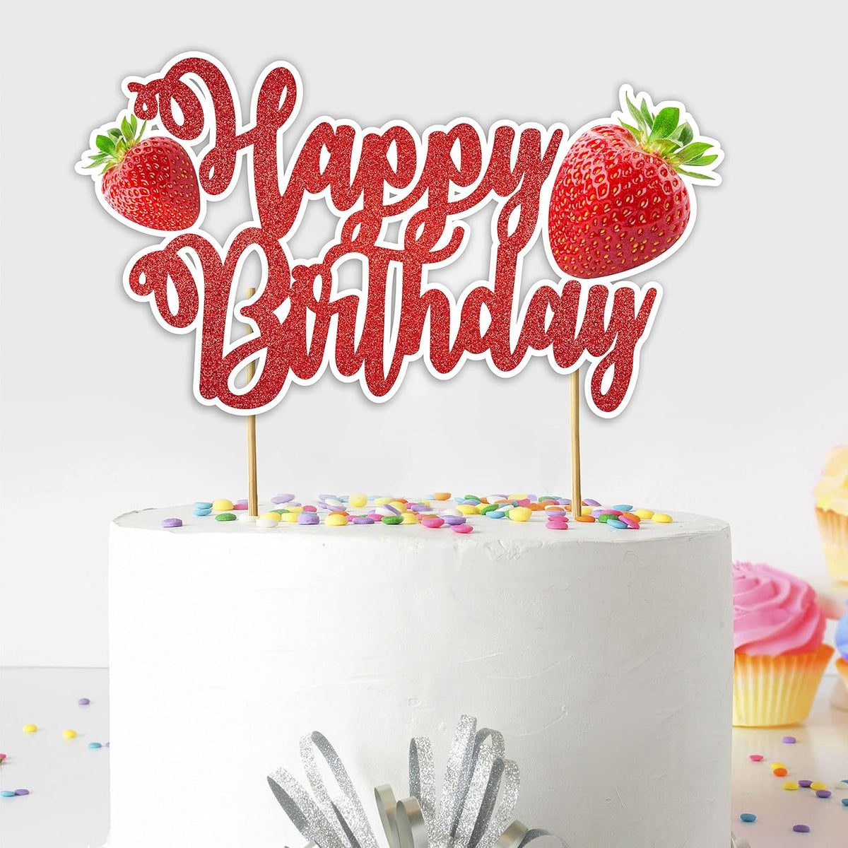 Seyal® Real Strawberry Happy Birthday Cake Topper