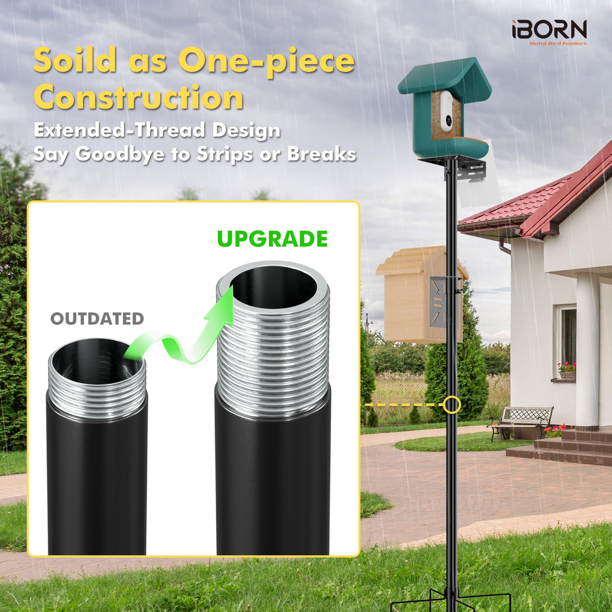 iBorn Camera Bird Feeder Pole 3in1 Compatible Bird Feeder Poles for Outdoors Heavy Duty,59inch Adjustable Height Bird House Pole Mount Kit Bracket Universal for Smart Feeder/Birdhouse