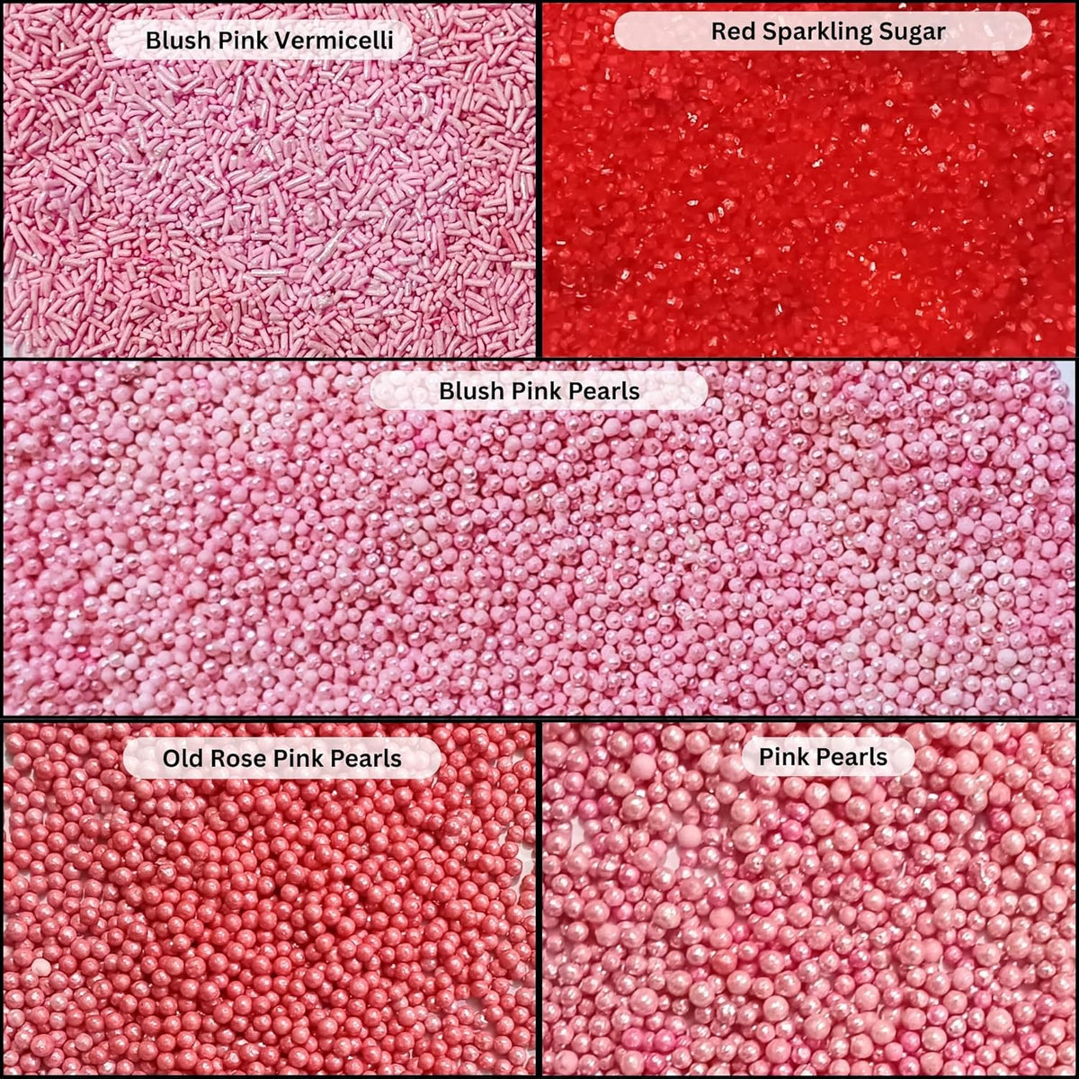 Confect Sprinkles for Cakes & Cupcakes Decoration Assorted pack of 5 Pink Pop Sprinkles Mix Blush Pink, Baby Suger & Coral Dragees Baby Pink Jimmies Vegan, Gluten-Free, Nut-Free, Soy-Free, Dairy-Free , Handcrafted Sprinkle- 5 Oz
