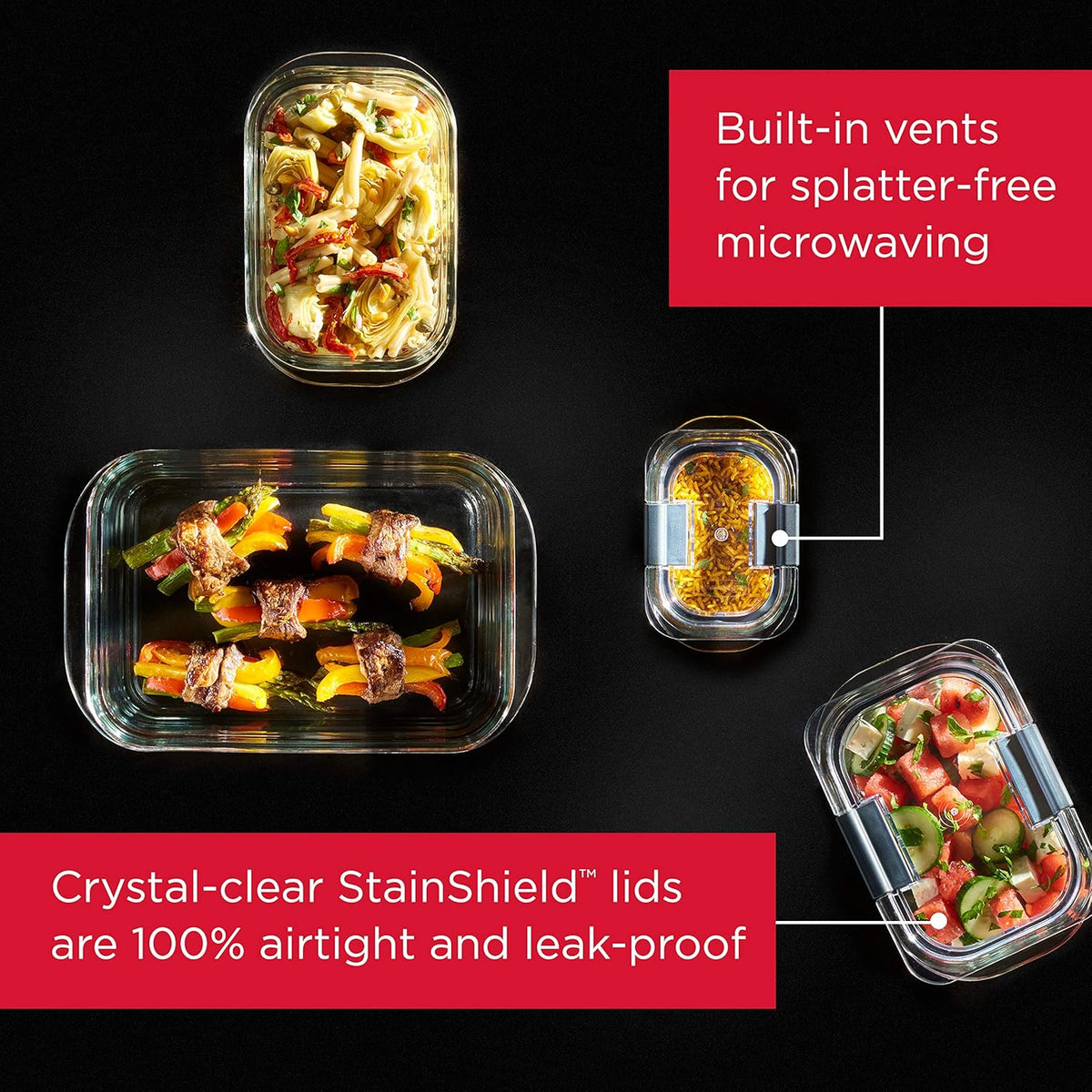 Rubbermaid Brilliance Glass Storage 4.7-Cup Food Containers with Lids Set of 3 Clear