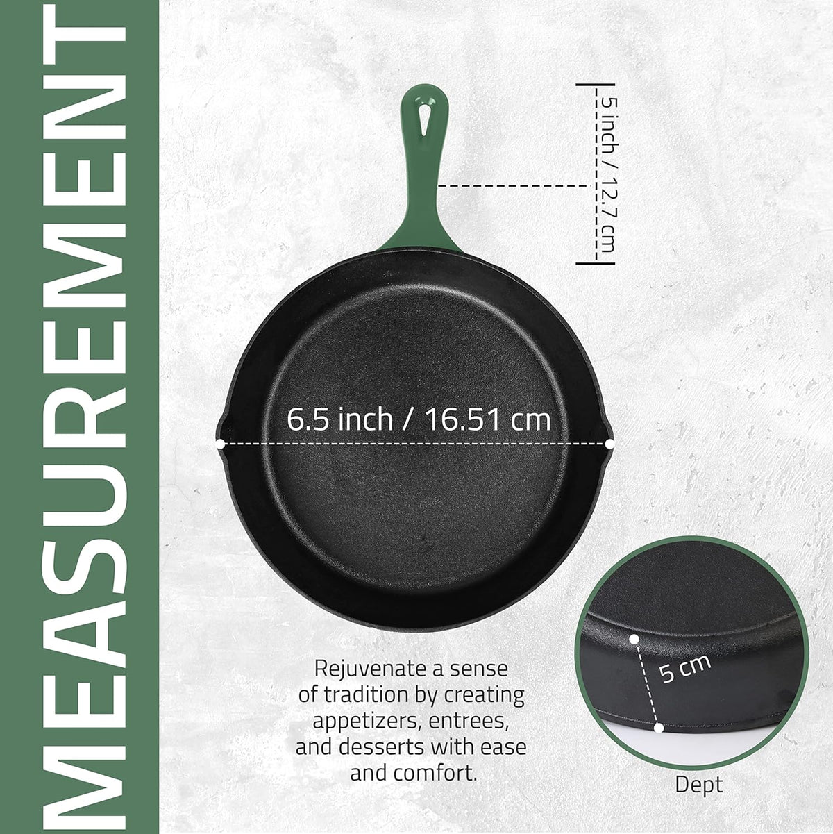 Utopia Kitchen Cast Iron Frying Pan 6.5 Inch, Cast Iron Chefs Pan, Pre Seasoned Skillet, Safe Grill Cookware for Indoor & Outdoor Use, Green
