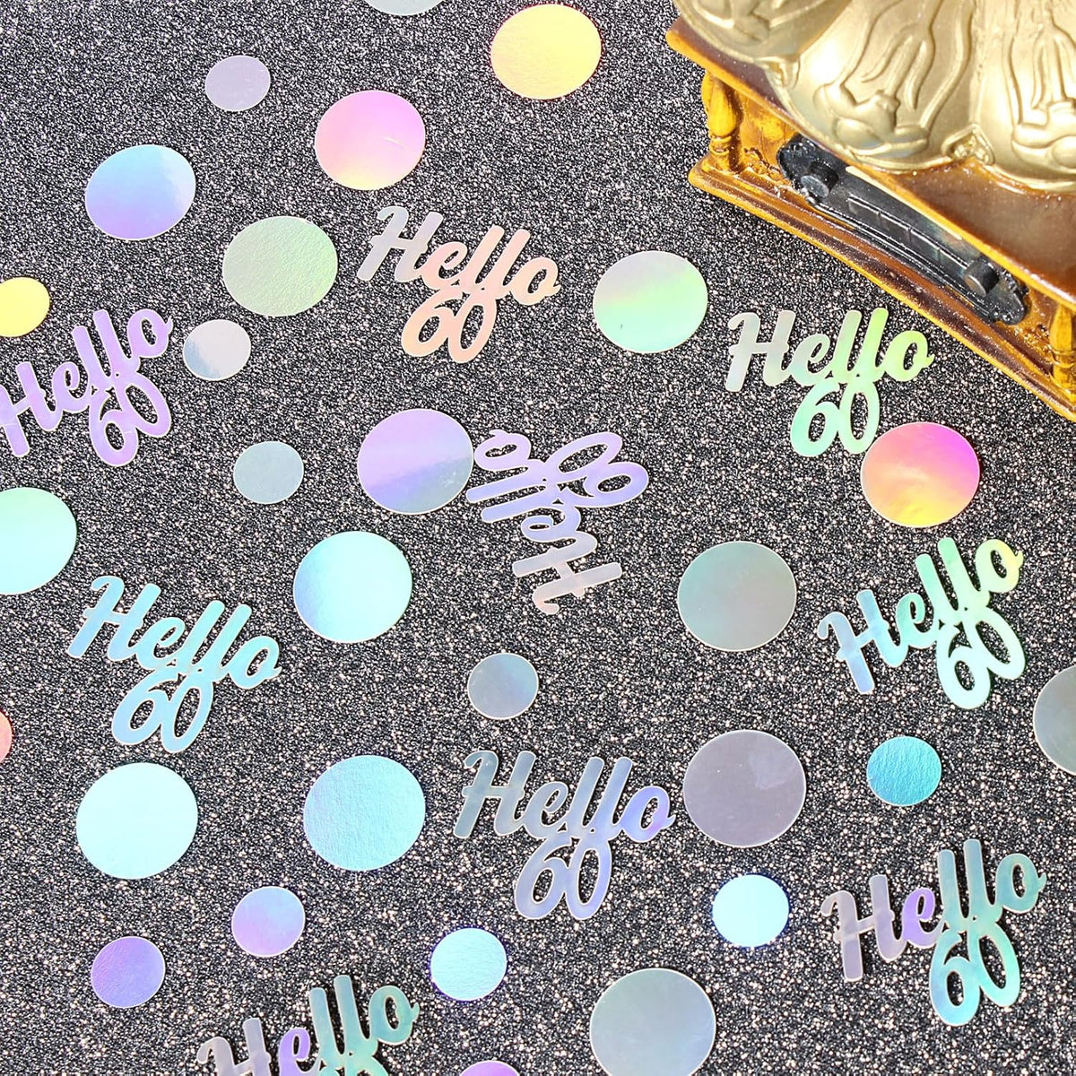 Hello 60 Birthday Confetti for Table Iridescent 60th Birthday Party Decorations for Women Sixty Years Old Happy Birthday Tables Scatter Circle Dots Party Confetti Anniversary Decor 300PC
