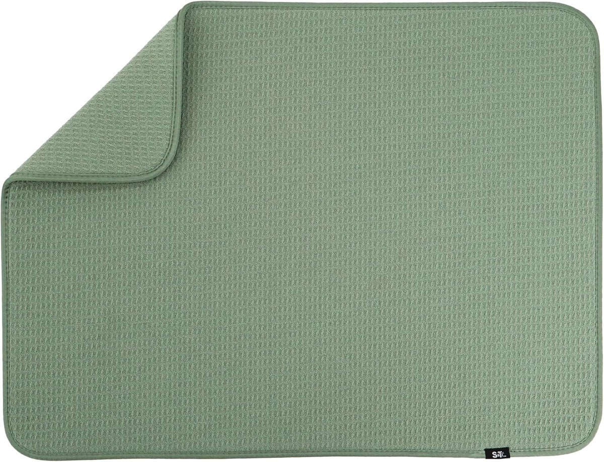 S&T INC. Dish Drying Mat XL, 18” x 24”, Absorbent Microfiber Kitchen Counter Mat, Dish Drying Pad for Dishes, Utensils, Pots and Pans, Extra Large, Sage Green