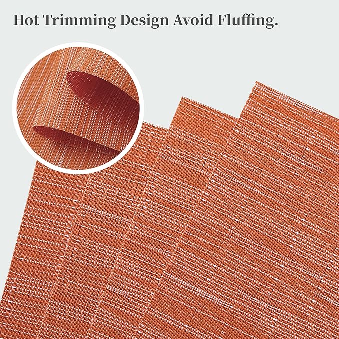 Leetaltree Orange Placemats Set of 4 - Heat Resistant Non-Slip Place mats for Dining Table, Washable Durable PVC Vinyl Woven Table Mats（Orange, 4）
