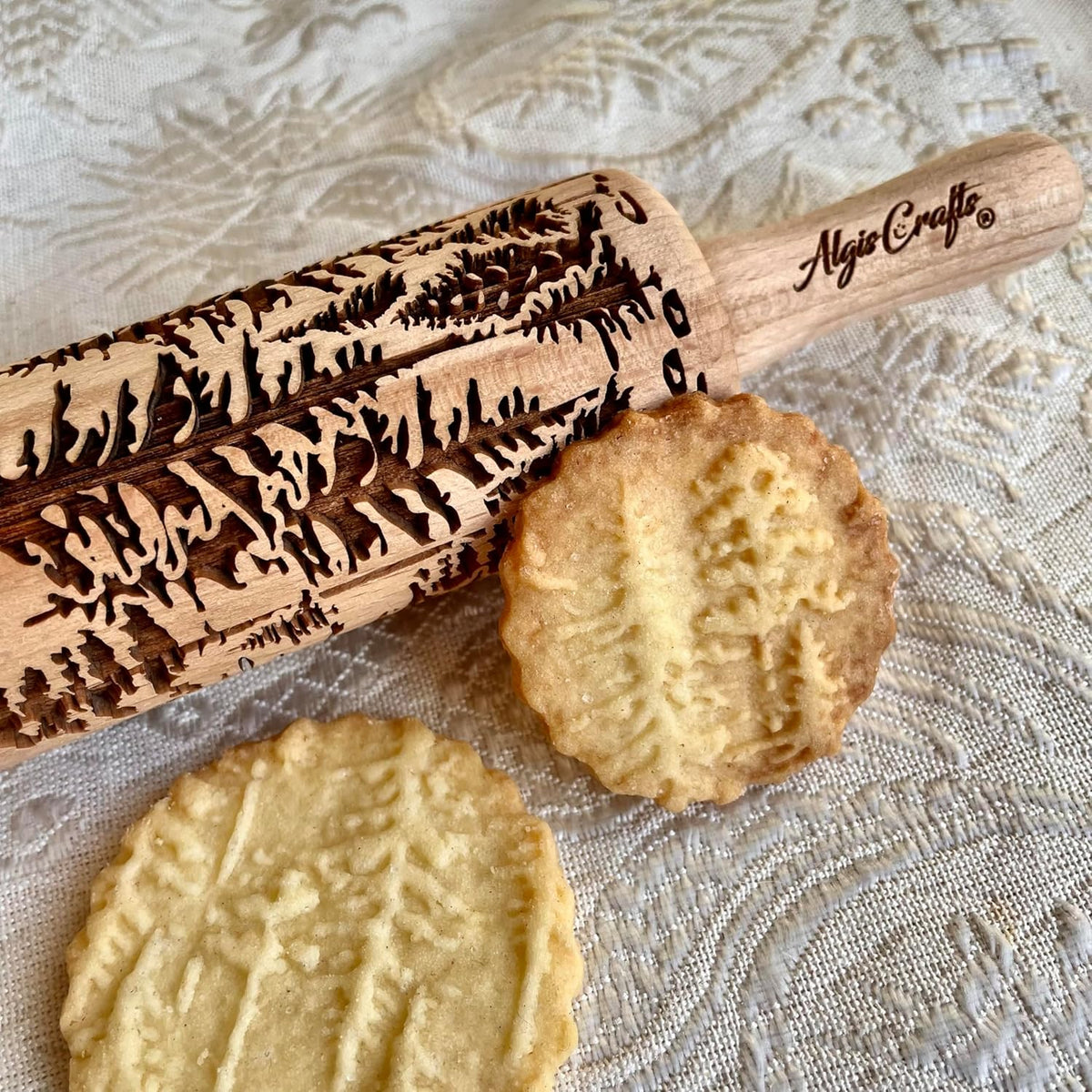 WILD 3 mini Embossed Rolling Pin Set with Bees, Meadow and Forest Patterns by Algis Crafts for Cookies and Pottery by Algis Crafts