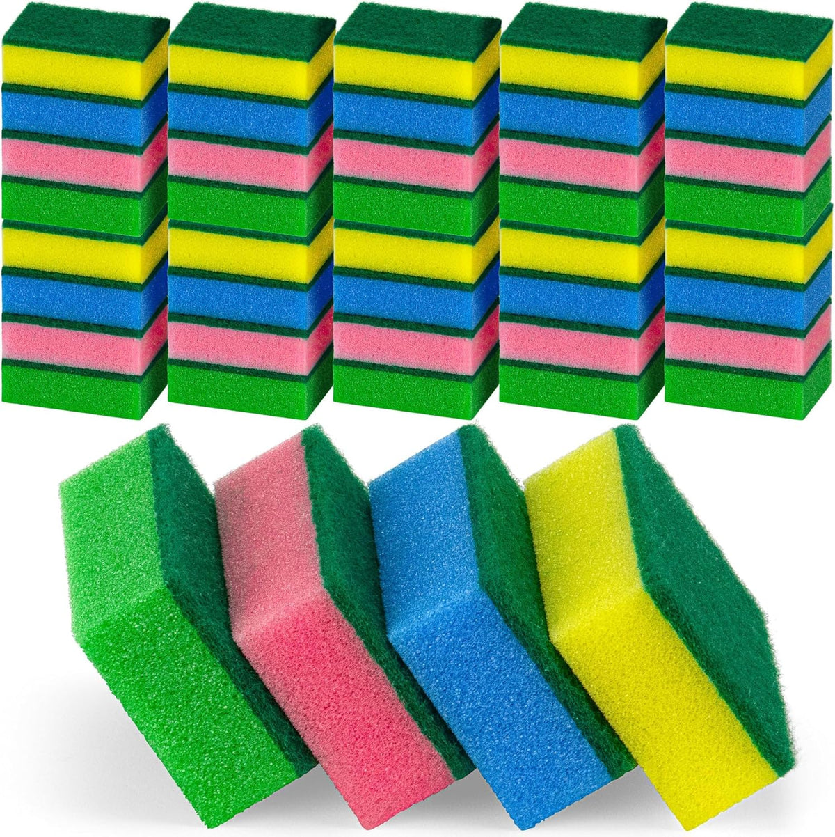 DecorRack 150 Count Non-Scratch Cleaning Scrub Sponges, Dual-Sided Heavy Duty Kitchen Sponges for Dishes, Cleaning Household, Bathroom, Car Wash - Multicolor (Pack of 150)