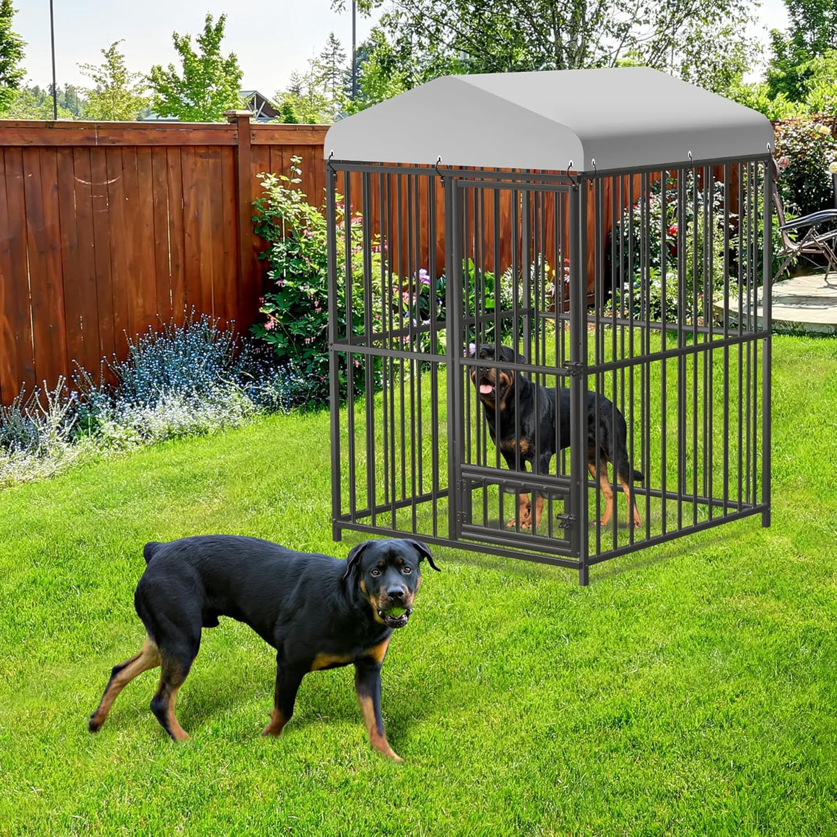 4x4x6 FT Outdoor Dog Kennel,Heavy-Duty Enclosures Outside with UV-Resistant Waterproof Roof Cover and Lock,for Medium and Large Dogs,Easy Assembly