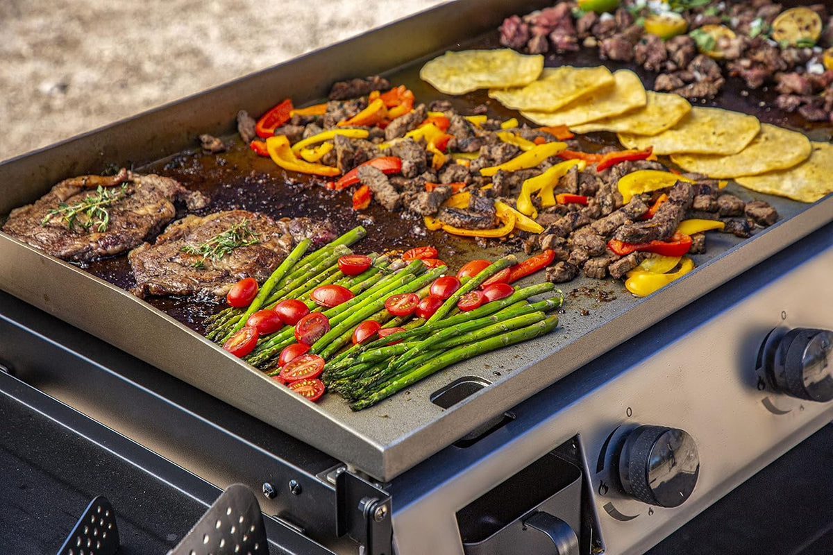 Pit Boss PB757GD Four Burner LP Fold Over Side Shelves 36" Gas Flat Top Griddle with Fitted Cover, 4 Deluxe, BLACK