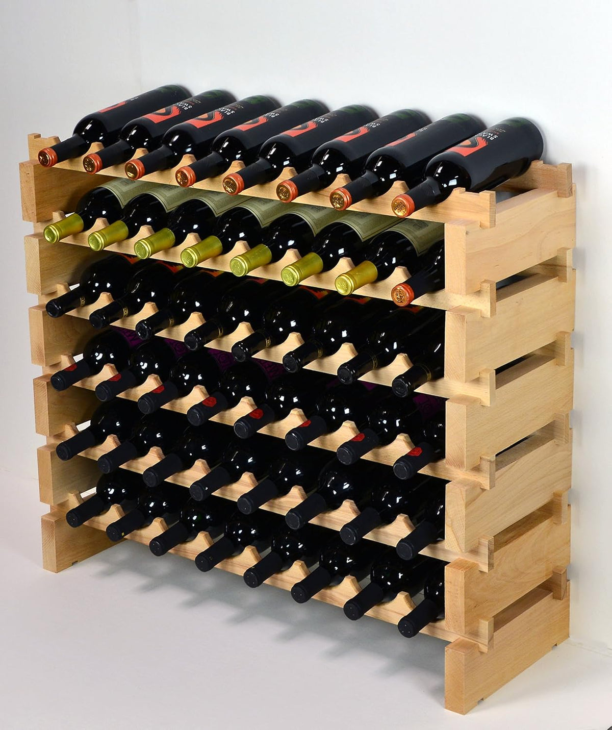 sfDisplay.com,LLC. Modular Wine Rack Beechwood 32-96 Bottle Capacity 8 Bottles Across up to 12 Rows Newest Improved Model (48 Bottles - 6 Rows)