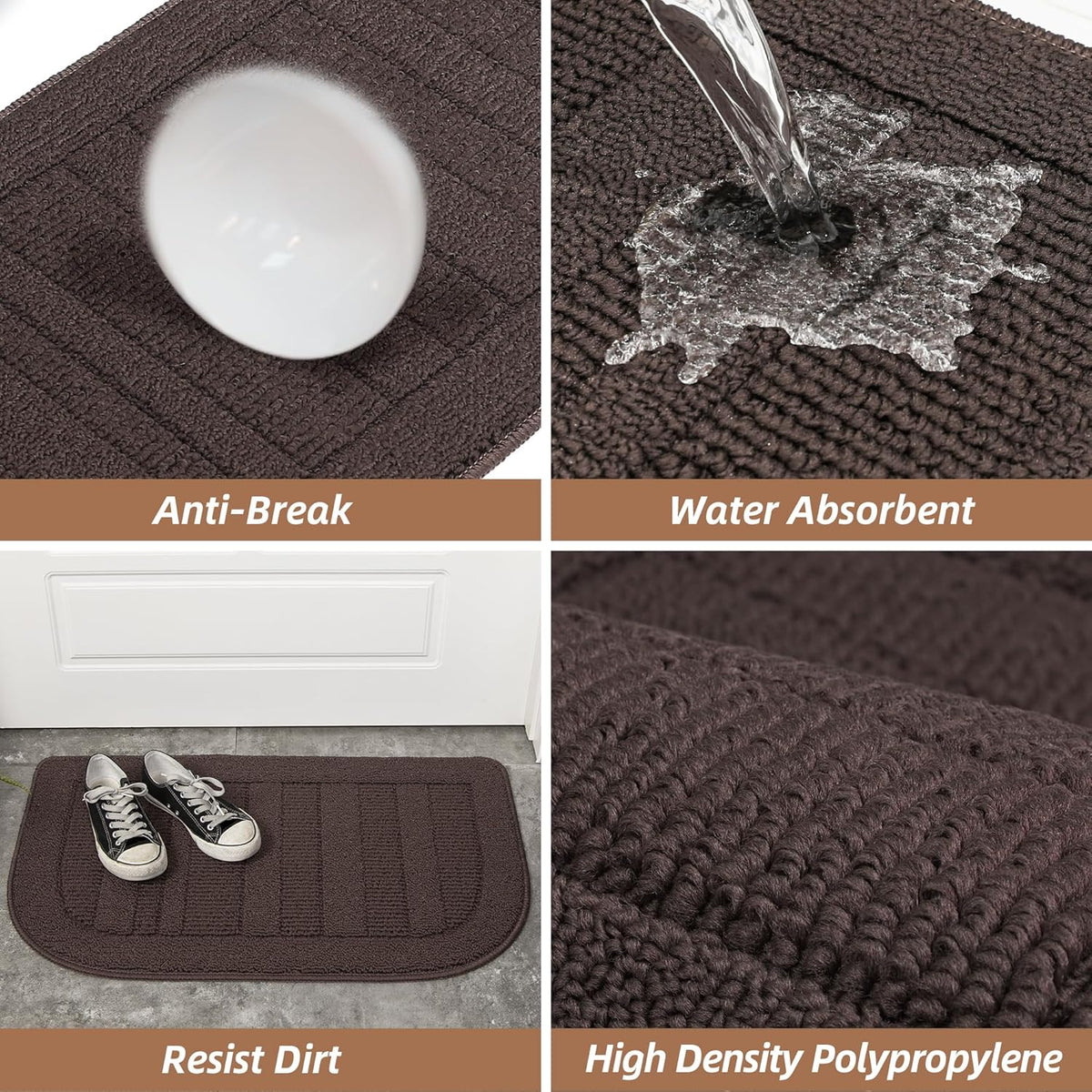 BEQHAUSE 30x18 Inch Kitchen Rug Mat Durable Kitchen Rugs Non-Slip Washable Absorbent Kitchen Mats for Floor Dirt-Resistant Semicircular Kitchen Mat (Brown)