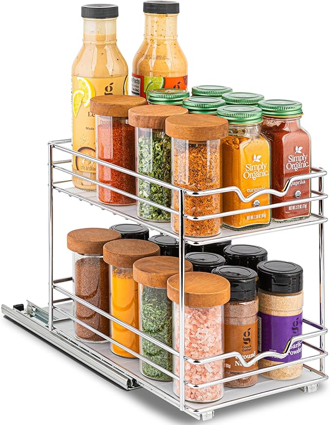 Pull Out Cabinet Organizer for Spices, Cans - Heavy Duty with Lifetime Limited Warranty- Pull Out Spice Rack- Cabinet Pull Out Shelf for Cans,Dishes, Etc, 6.-1/2"W x 10-3/8"D x 8-7/8"H, Chrome
