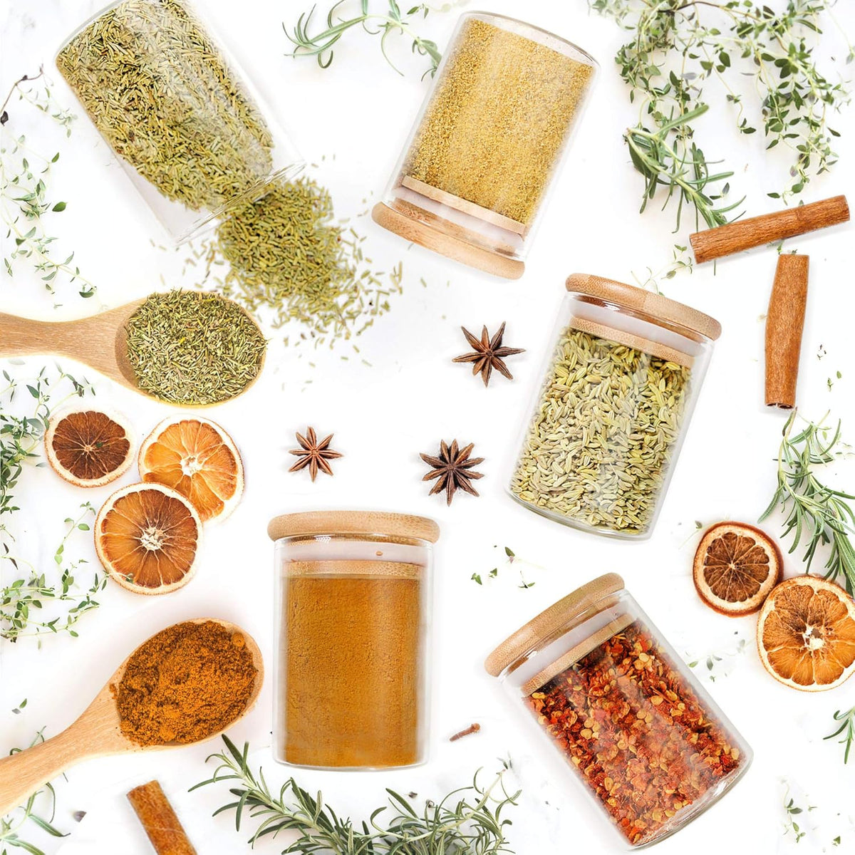 Glass Jars with Bamboo Lids (6oz in 12 Pack), Small Glass Food Jars and Canisters Sets, Glass Spice Jars with Airtight Lids, Glass Pantry Jars, Glass Jars for Spice and Hearbs.