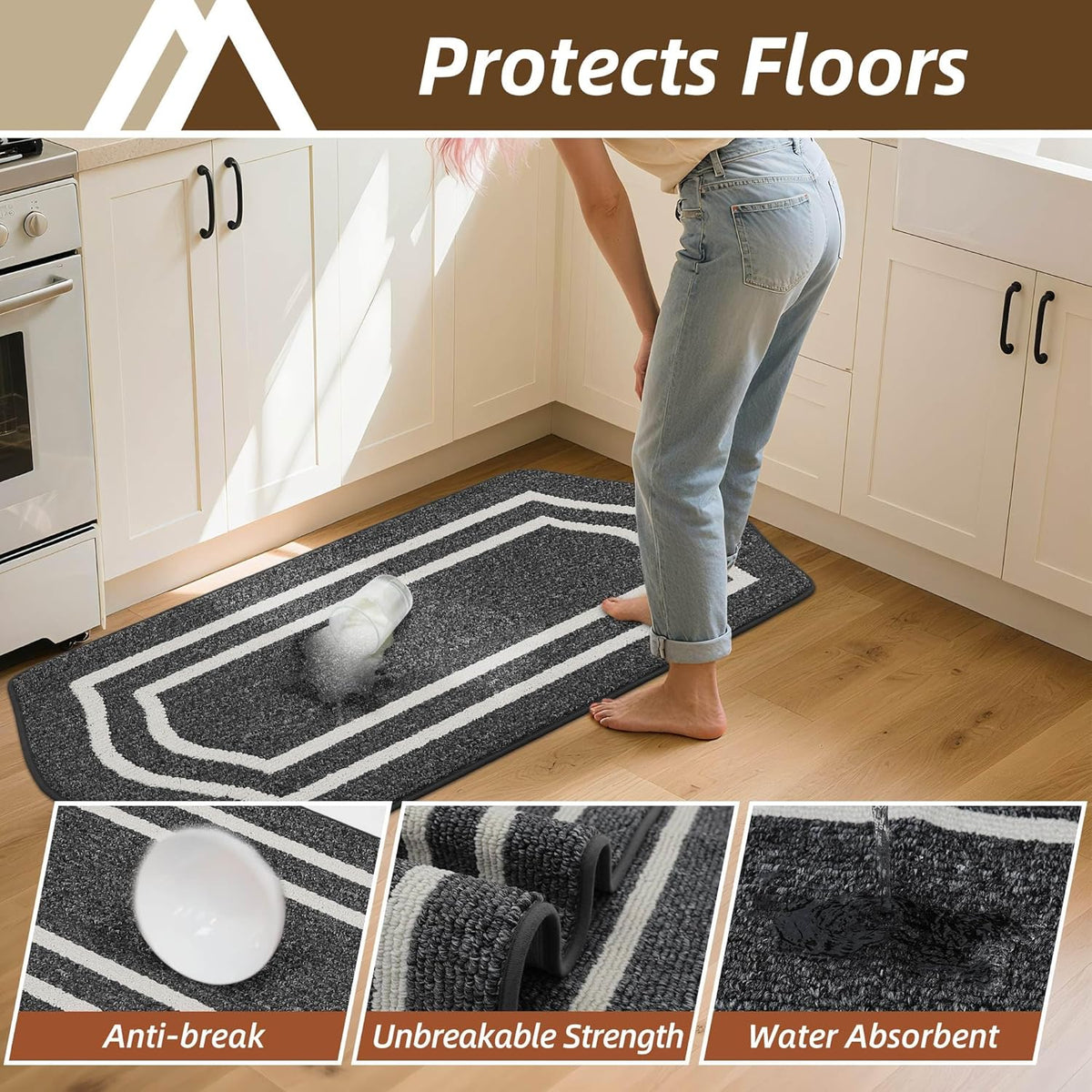 COSY HOMEER Kitchen Rugs and Mats 24"x59" Non Slip Kitchen Mats for Floor Washable Kitchen Runner Rug Stain Resistant Standing Mat for Kitchen,Sink,Polypropylene,Black