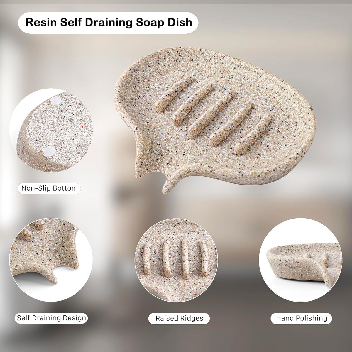 2 Pcs Soap Dish with Drain- Self Draining Bar Soap Holder for Shower, Large Resin Soap Savers Soap Tray Sponge Holder for Kitchen, Bathroom, Bathtub Sink, Linen