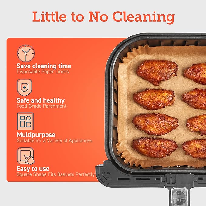 COSORI Small Air Fryer Oven 2.1 Qt, 4-in-1 Mini Airfryer, Bake, Roast, Reheat, Space-saving & Low-noise, Nonstick & Air Fryer Liners, 100 PCS Square Disposable Paper Liners, Non-Stick