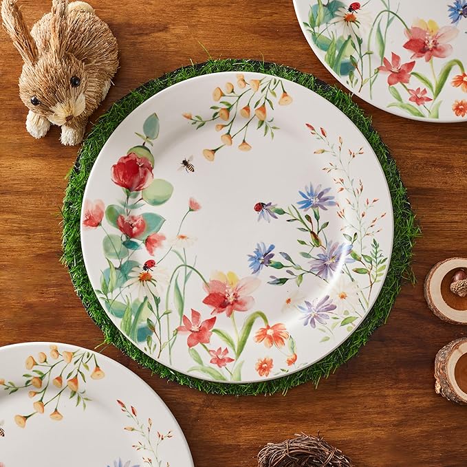 Bico Summer Provence Dinner Plates Set of 4, 11 Inch Large Ceramic Plates for Pasta, Steak, Stylish Serving Dishes, Microwave and Dishwasher Safe, Gift for Housewarming and Thanksgiving