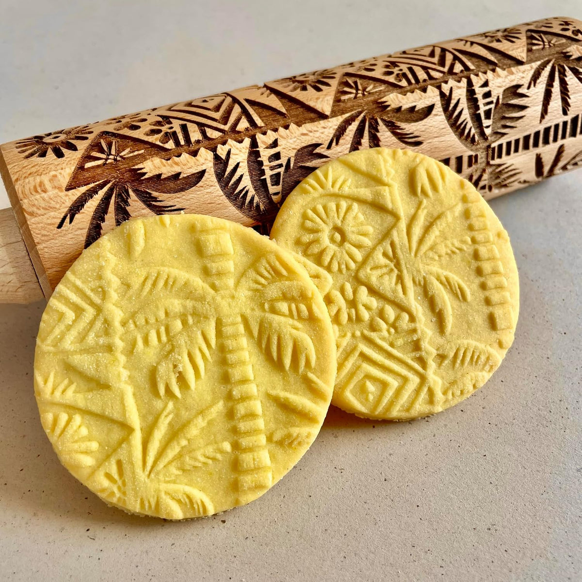 PALM TREE Embossing Rolling Pin with Tropical Pattern. Dough and Clay Roller for Embossed Cookies and Pottery. Cookie and Ceramic Stamp. Backing Gifts for Women by Algis Crafts