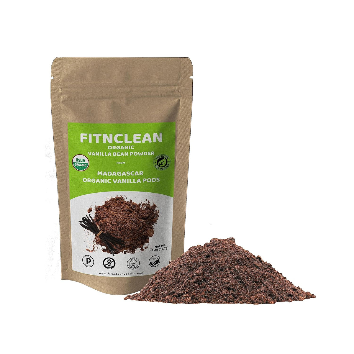 2oz Organic Madagascar Vanilla Bean Powder. Certified USDA Organic. Raw Natural Pure Unsweetened No Additives NON-GMO. Ground whole Gourmet Pods by FITNCLEAN VANILLA