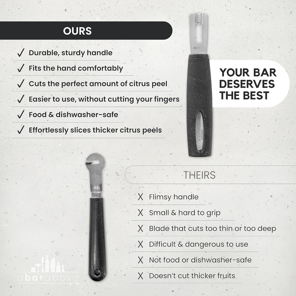 A Bar Above Black Handle Gold Blade Channel Knife, Premium Stainless Steel Garnish Tool for Cocktails, Citrus Peeler, Lemon Zester, Chef Tool for Garnishing and Drink Presentation