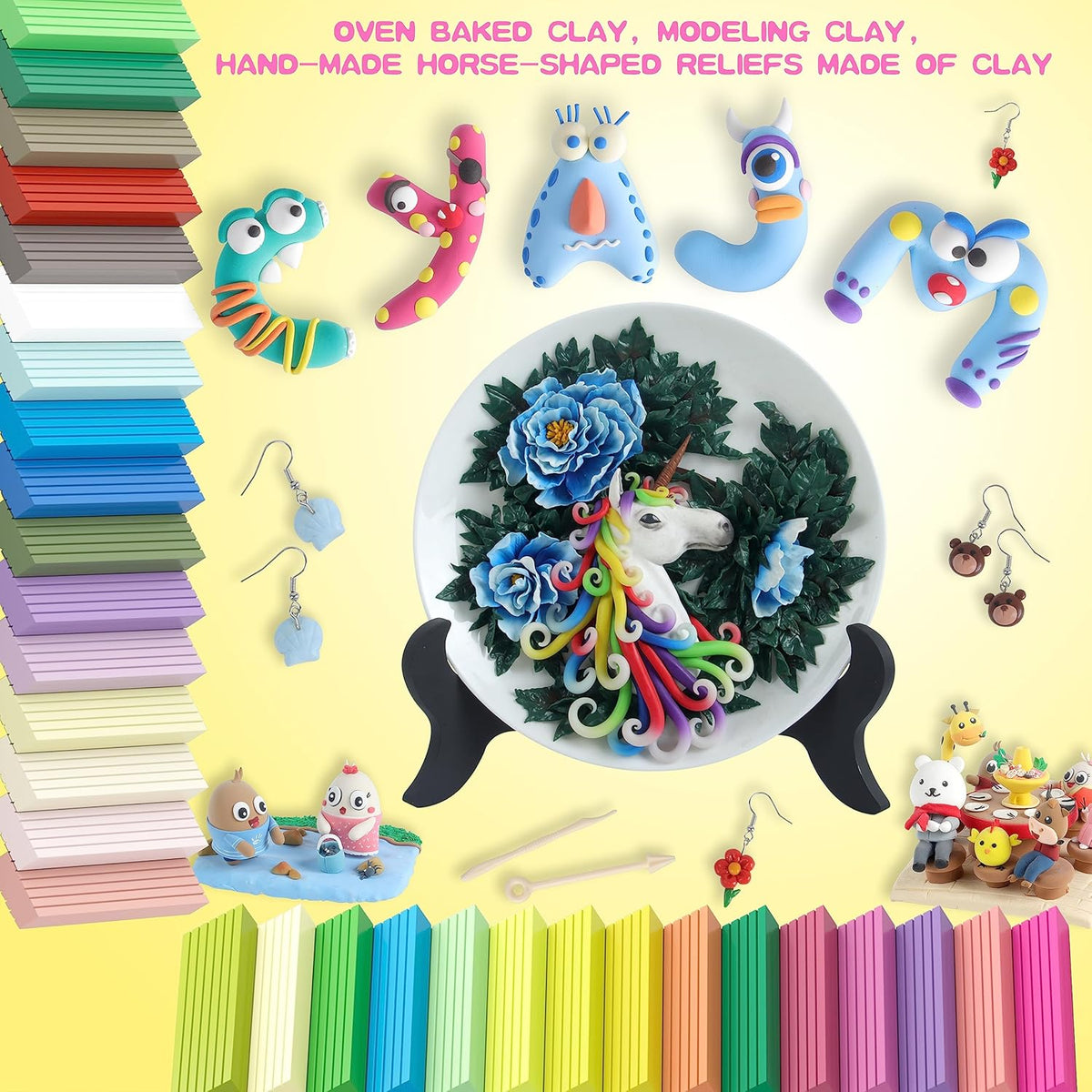 Polymer Clay 72 Colors, Modeling Clay for Kid Sets - Includes Sculpting Tools and Accessories with Storage Case - Ideal Holiday Gift for Children, Adults and Beginners