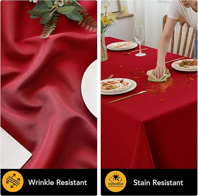 10-Pack Red Tablecloths for Rectangle Tables, 70 x 120 Inches, Stain-Resistant Polyester Fabric for 6 Foot Tables - Washable Table Covers for Weddings, Banquets, Birthday Parties, Events
