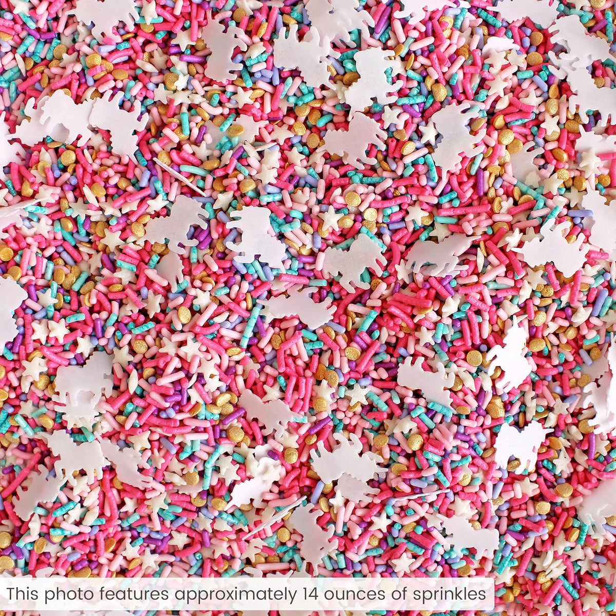 Sprinkle Pop Party Like A Unicorn Sprinkle Mix| Rainbow Sprinkles Heavy on Pink Gold Jimmies with ~10 Unicorn Wafer Papers| Birthday Sprinkles Made in USA for Decorating Cake Cupcakes Cookie, 2oz