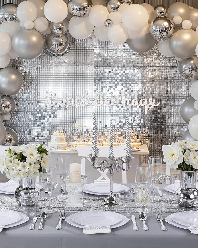 Nervure 350PCS Silver Plastic Plates - Silver Plastic Dinnerware Sets for 50 Guests - 100 Disposable Plates, 150 Silverware, 50 Cups, 50 Napkins for Wedding & Party