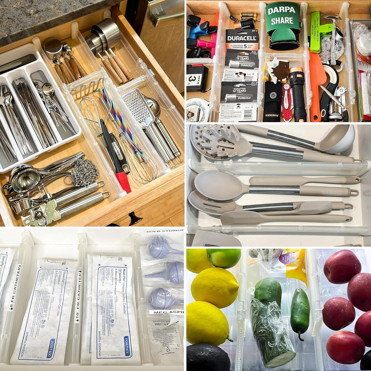 HiYZ Expandable Drawer Dividers - 12.6-22.8'' Adjustable Drawers Organizers for Kitchen Utensils, Drawer Separators in Bedroom, Dresser, Office, Bathroom, Fridge, 5 Pack Long Dividers-Clear