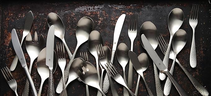 Matte Silverware Set, 18/10 Stainless Steel Satin Flatware, Modern Brushed Finish Cutlery, Dishwasher Safe & Durable, Built to Last (60-Piece, Sleek)