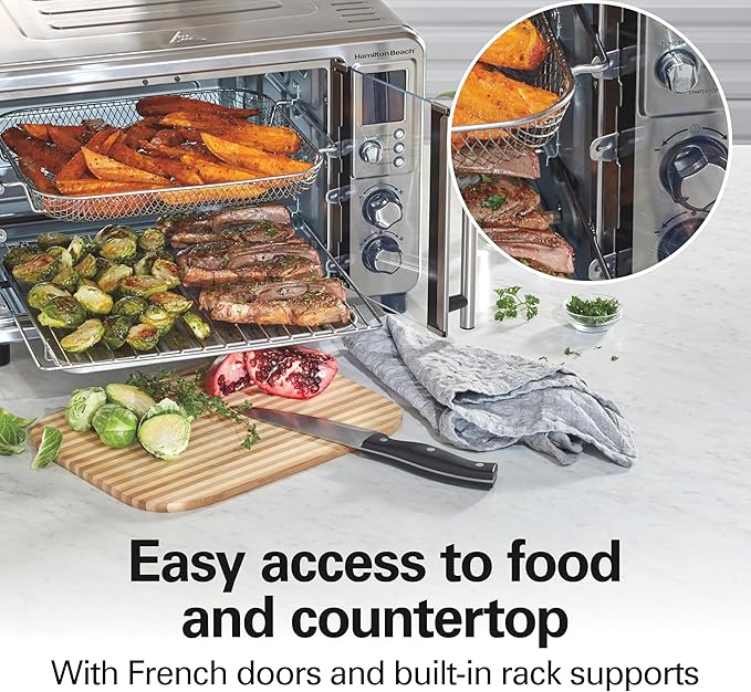 Hamilton Beach Sure Crisp 6-in-1 XL Digital Air Fryer Toaster Oven Combo, With Easy-Access French Doors, Bake, Broil, Toast, Pizza & Reheat Functions, 0.9 cu. ft. Capacity, Stainless Steel (31191)
