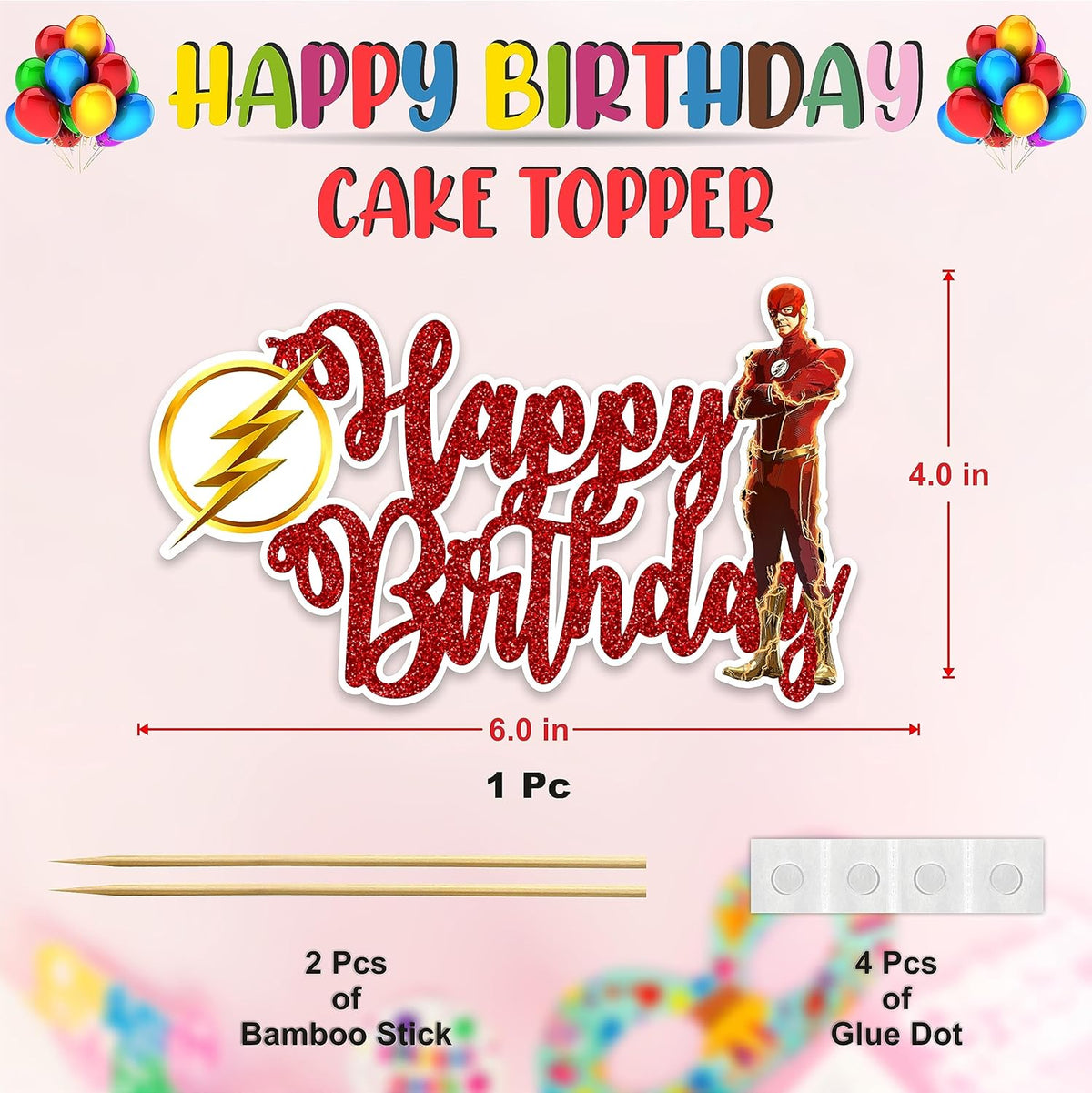 Flsh Happy Birthday Cake Topper - Birthday Decorations.