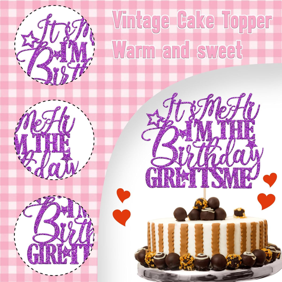 1 PCS It's Me Hi I'm the Birthday Girl It's Me Cake Topper Glitter Music Singer Cake Pick for Funny Hip Hop Singer Girls Birthday Party Cake Decorations Supplies Purple