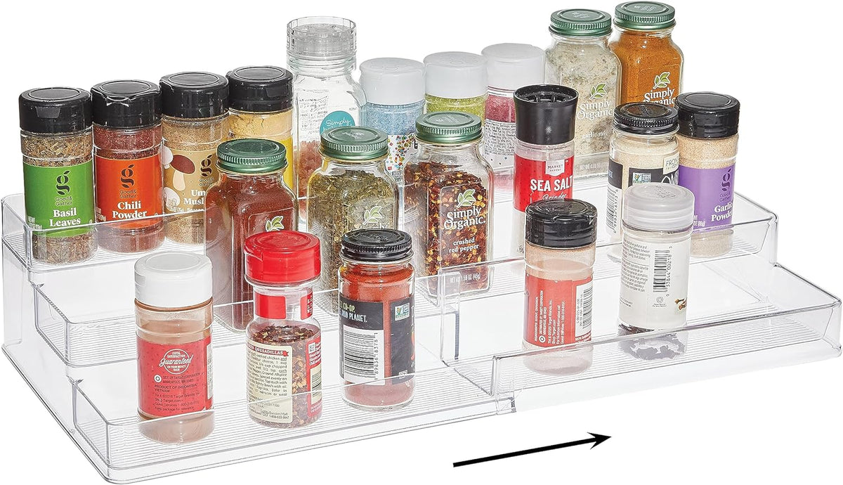 SIMPLEMADE 3-Tier Spice Rack Organizer - Versatile Storage Shelf for Kitchen, Bathroom, Bedroom & Office, Set of 1, Expandable Clear