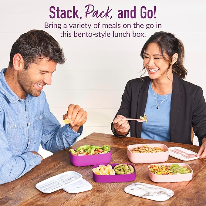 Bentgo Classic - Adult Bento Box, Stackable 3-Compartment Lunch Box with Removable Utensil Set and Sealing Strap, BPA-Free, Food Container Ideal for Meal Prep, Work, and On the Go (Purple)