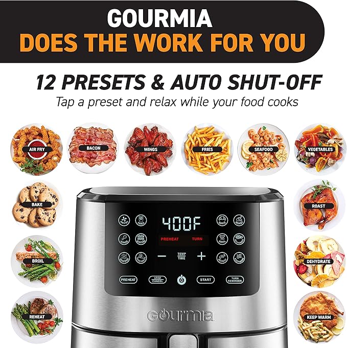 Gourmia 4-Qt Digital Air Fryer with Guided Cooking, Easy Clean, Stainless Steel