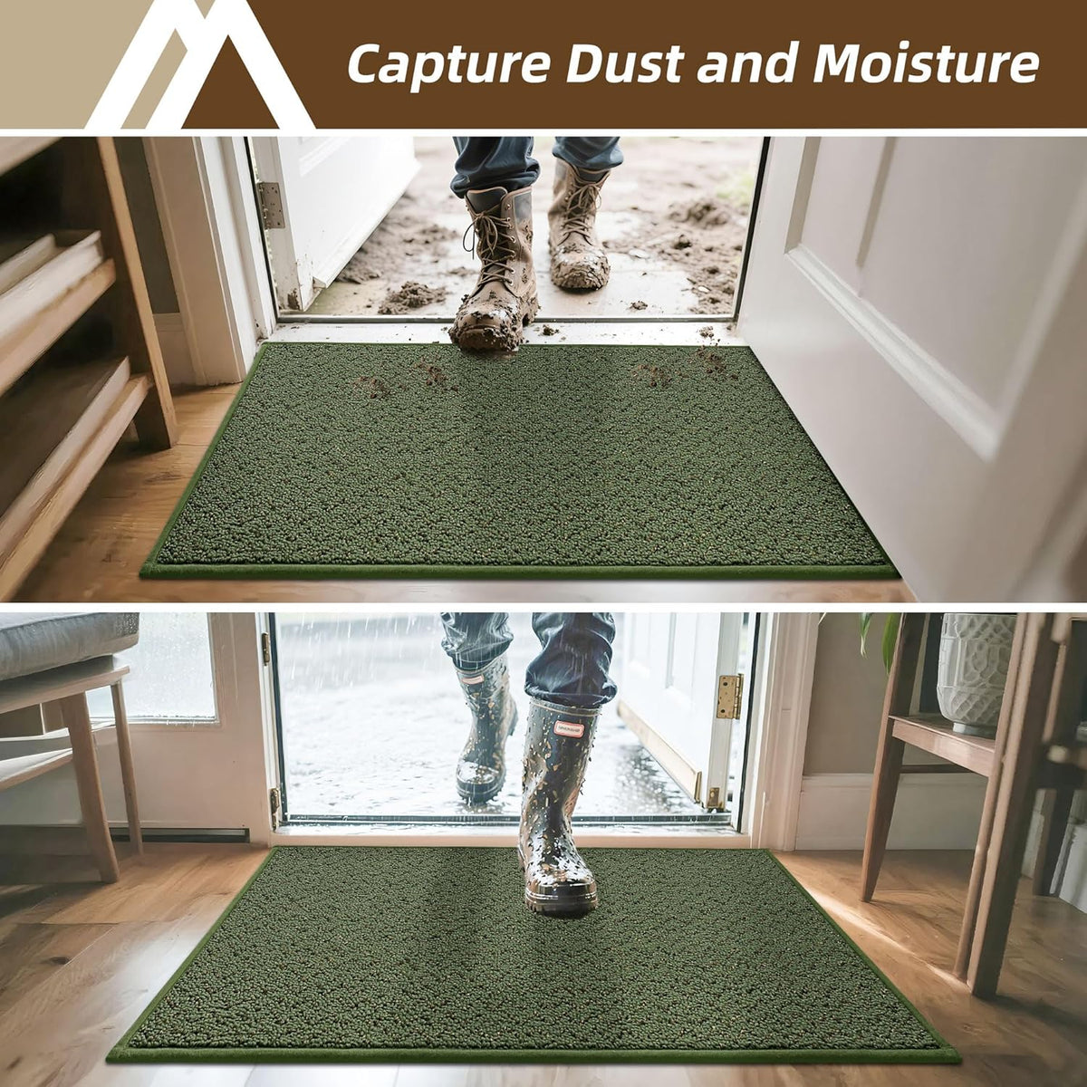 COSY HOMEER-Door-Mat 24"x36" Non Slip Absorbent Entryway Rugs Dirt Trapper Doormats Washable Entrance Mats Low Pile Welcome Floor Mat for Front Back Door and Entry Mats,Green