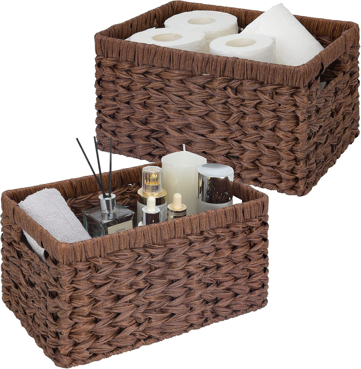 GRANNY SAYS Wicker Storage Baskets for Shelves, Wicker Baskets for Organizing, Waterproof Woven Basket for Pantry, Rectangle Basket for Shlef, Brown, 2-Pack