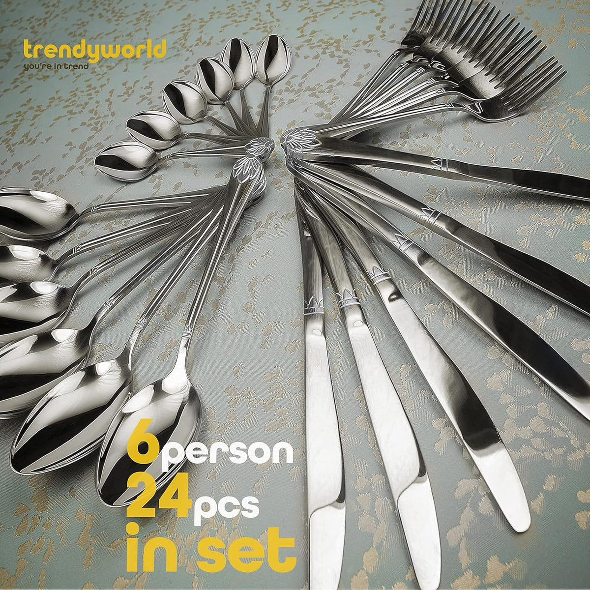 24-Piece Silverware Flatware Cutlery Set, Stainless Steel Utensils Service for 6, Knife/Fork/Spoon, Mirror Polished