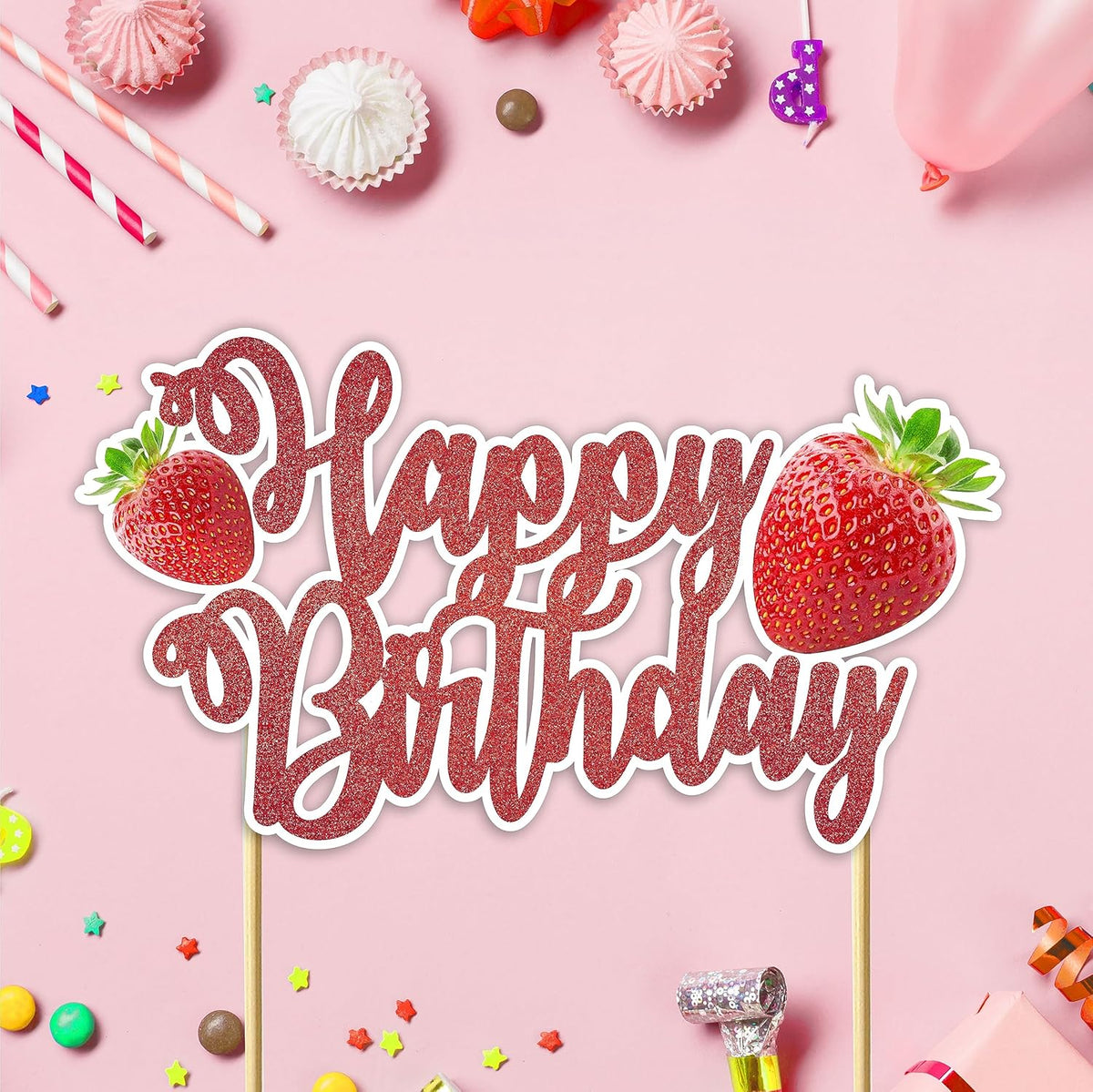 Seyal® Real Strawberry Happy Birthday Cake Topper