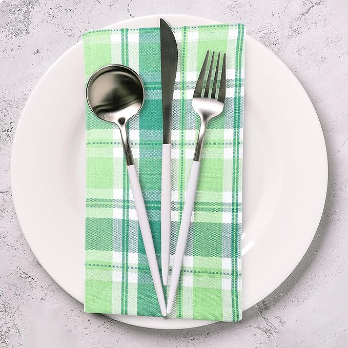 Urban Villa St Patrick Cloth Napkins 100% Cotton Dinner Napkins (Set of 12) 20x20 Inches Soft Reusable Washable Absorbent Table Dinner Napkins St Patricks Plaid Napkins