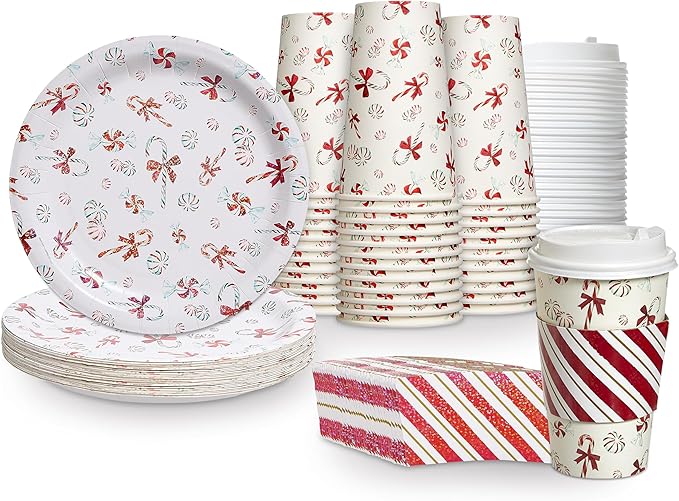Papyrus Disposable Tabletop Plates Set - Elegant and Sturdy Plates for Any Occasion, Peppermint Candy Cane, Dinnerware Set