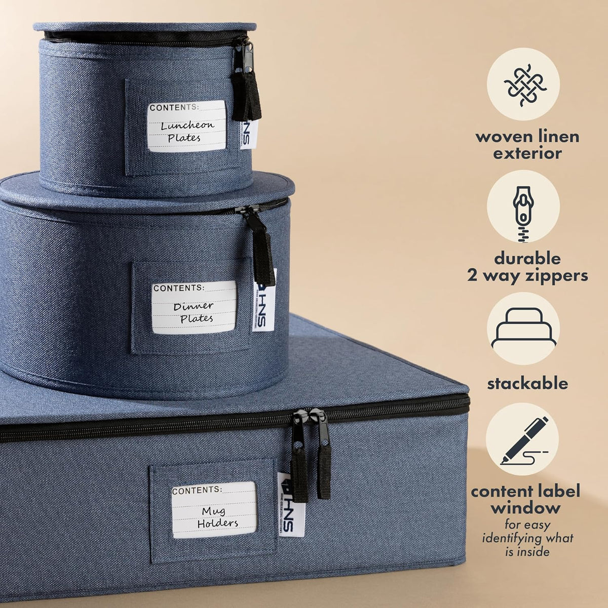 Serving Platter Storage Container - Hard Shell China Organizer with Dividers - Holds 12 Plates of 10" - Durable & Stackable Storage Box for Seasonal Dishware Protection - Denim Blue
